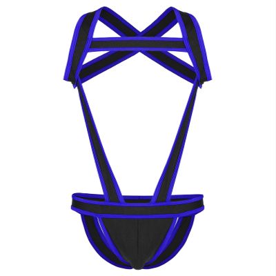 Freebily Men's Leotard Stretch Jumpsuits Bulge Pouch Jockstrap One-Piece Wrestling Singlet Bodysuit Royal_Blue X-Large
