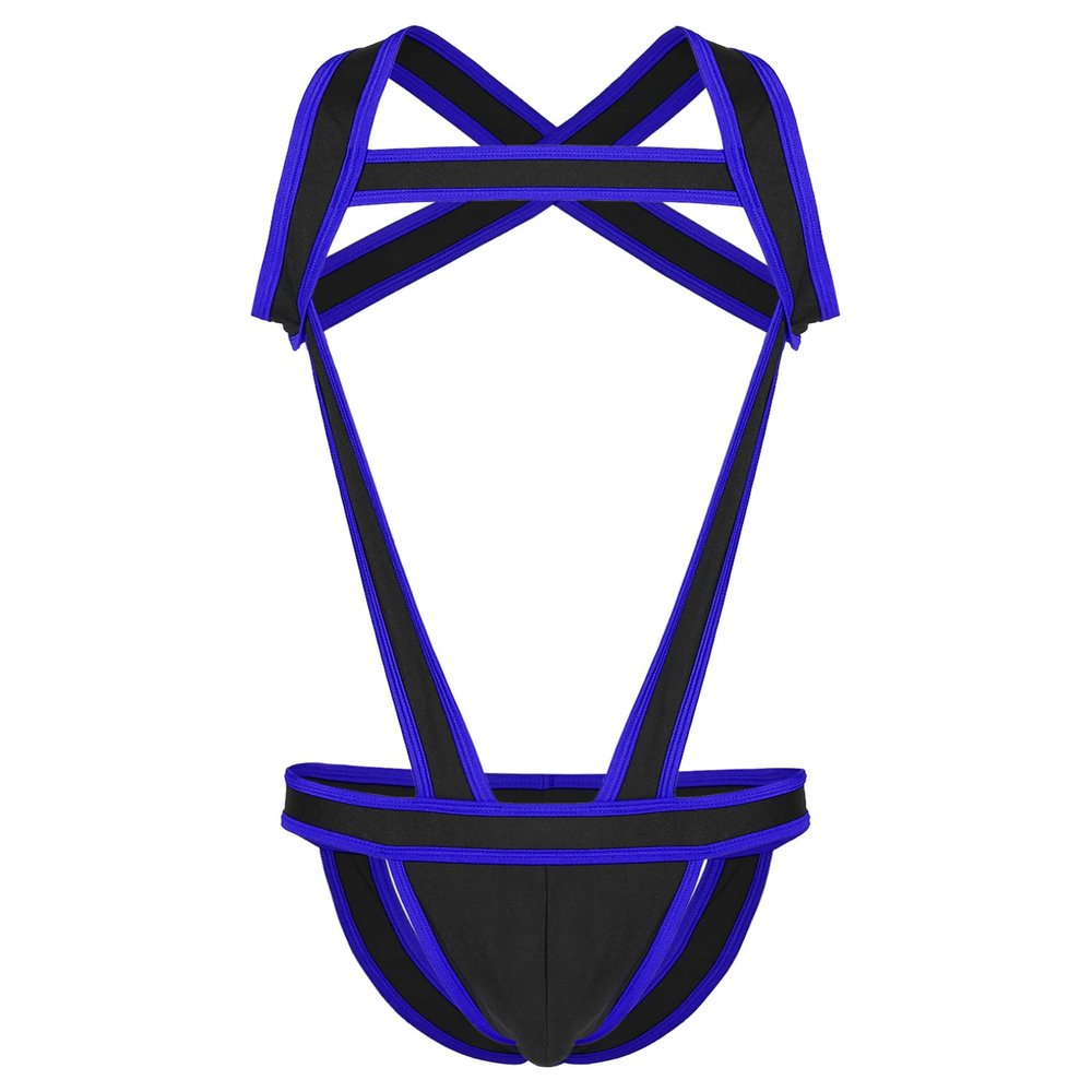 Freebily Men's Leotard Stretch Jumpsuits Bulge Pouch Jockstrap One-Piece Wrestling Singlet Bodysuit Royal_Blue X-Large