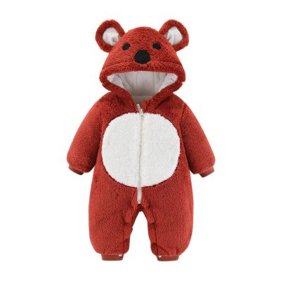 Cute Winter Coats for Girls Boys Infant Boys Girls Long Sleeve Winter Bear Ears Hooded Cartoon Romper Newborn Fleece Coat Warm Jumpsuit p40 Red