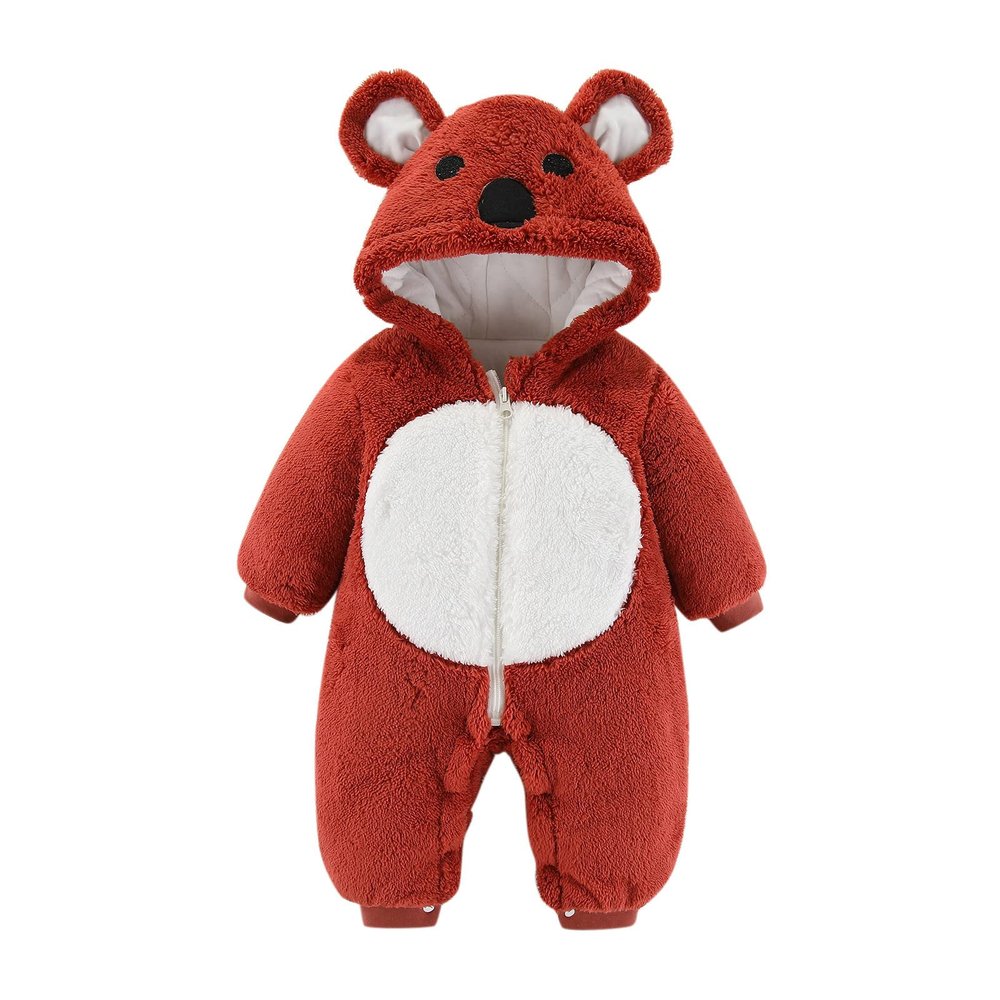 Cute Winter Coats for Girls Boys Infant Boys Girls Long Sleeve Winter Bear Ears Hooded Cartoon Romper Newborn Fleece Coat Warm Jumpsuit p40 Red