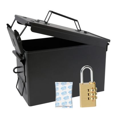Aolamegs 50 Cal Metal Ammo Can Lock Kit-Lockable Ammunition Boxes With Welded Locking&Padlock Kit 50 Caliber Army Military Storage Containers M2A1 Large Waterproof Air Tight Locking Ammo Box Storage