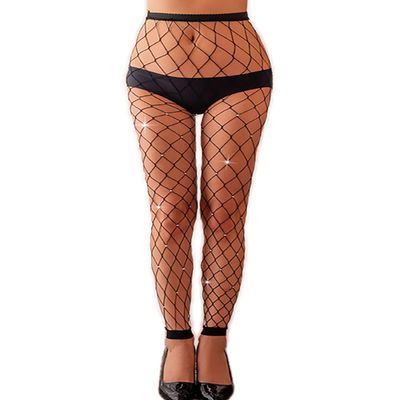 Abberrki Womens Sexy Sparkle Rhinestone Footless Fishnet Leggings High Waist Footless Tights (Black # 3)