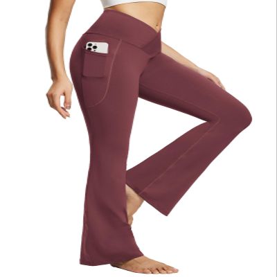 BALEAF Yoga Pants with Pockets for Women Flare Leggings Tummy Control Trendy Crossover High Waist Bell Bottom Leggings Wine 29/'' XS, Soft