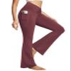 baleaf Women's Flare Leggings with Pockets High Waisted Petite Yoga Pants Casual Workout Bootcut Pants Wine 29" M view 1