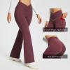 baleaf Women's Flare Leggings with Pockets High Waisted Petite Yoga Pants Casual Workout Bootcut Pants Wine 29" M view 3