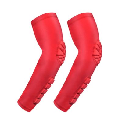 Mcolics Arm Elbow Sleeves (2 Pack), Honeycomb Crashproof Arm Elbow Pads for Youth Adult Sports Football Basketball Shooting (Red, Large)