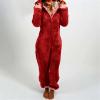 Women Onesie Fleece Jumpsuits Fluffy Sleepwear Plus Size Hood Sets Pajamas for Adult Winter Warm Pajamas Homewear Red view 2