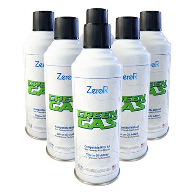 ZeroR Green Gas | Fuel for Airsoft Pistols | 6 Cans - 13.5 fl oz Each (11.8 oz by Total Weight) (6)