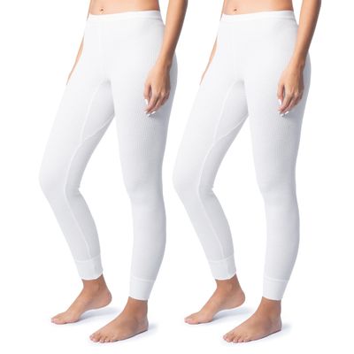 Indera Women's Warmwear Traditional Thermal Underwear Pant, White, S - Pack of 2