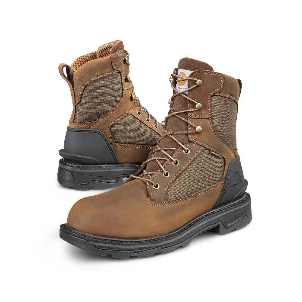Carhartt Ironwood Waterproof Work Boots for Men - 8-inch, Reinforced Oil-Tanned Leather with Breathable Membrane, EH & Slip-Resistant Outsoles, Brown - 14 M