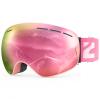 ZIONOR X Ski Snowboard Snow Goggles OTG Design for Men Women Adult with Spherical Detachable Lens UV Protection Anti-fog (VLT 7% Pink Frame Grey Revo Pink Lens) view 1