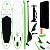 vidaXL Inflatable Stand Up Paddleboard Set with Aluminum Oar, High Pressure Pump, Repair Kit, and Carrying Bag - Green and White view 1