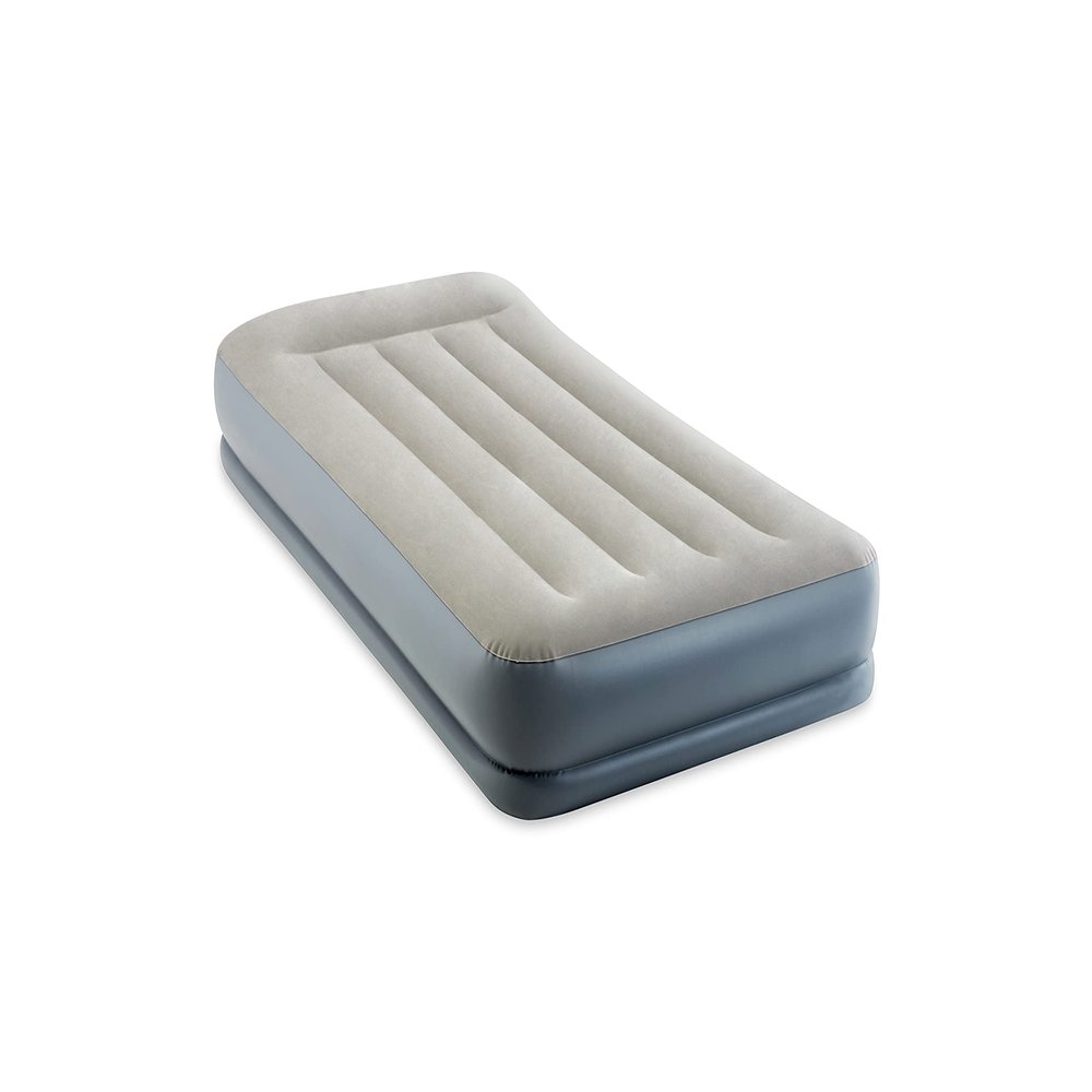 Intex 64115ED Dura-Beam Standard Pillow Rest Air Mattress: Fiber-Tech Twin Size Built-in Electric Pump 12in Bed Height 300lb Weight Capacity