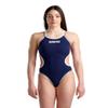 ARENA One Women's Sports Swimsuit Double Cross Back MaxLife One Piece Pool Racing Training Competitive Swim Bathing Suit, Navy/White/Silver, US Size 24