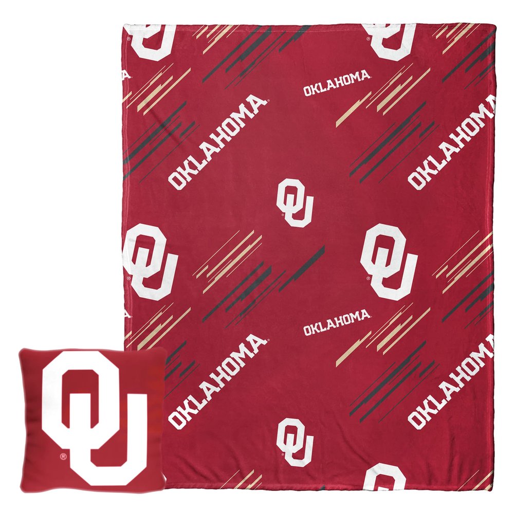 NORTHWEST NCAA Slashed Pillow 14X14 and Throw Blanket 40X50 Set with Back Pocket, Oklahoma Sooners