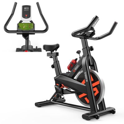 SQUATZ Indoor Exercise Bicycle With Training Console, 4-Way Adjustable Seat and Handlebar, 8 Resistance Levels, Workout Equipment for Home Gym with Comfortable Seat Cushion, Digital LCD Display