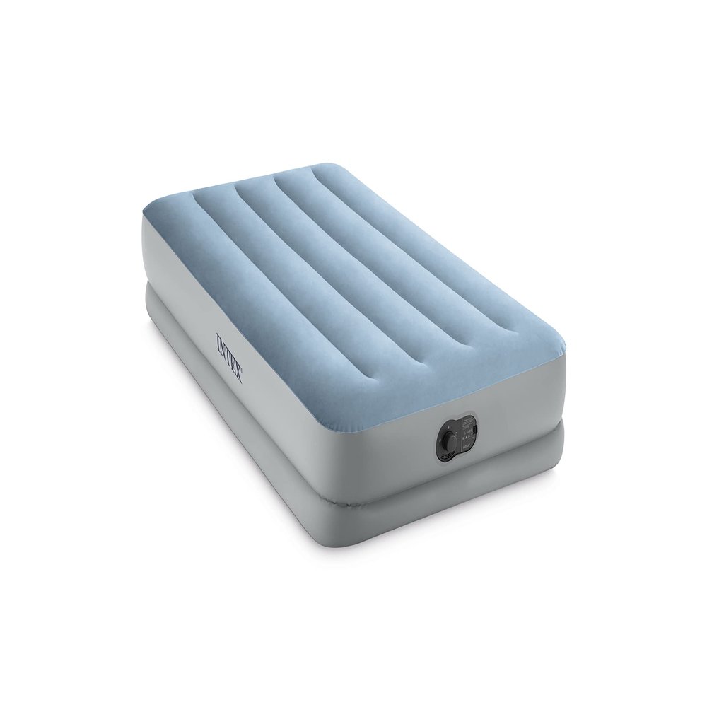 Intex 64157E Dura-Beam Plus Mid-Rise Air Mattress: Fiber-Tech Twin Size Built-in USB Electric Pump 14in Bed Height 300lb Weight Capacity