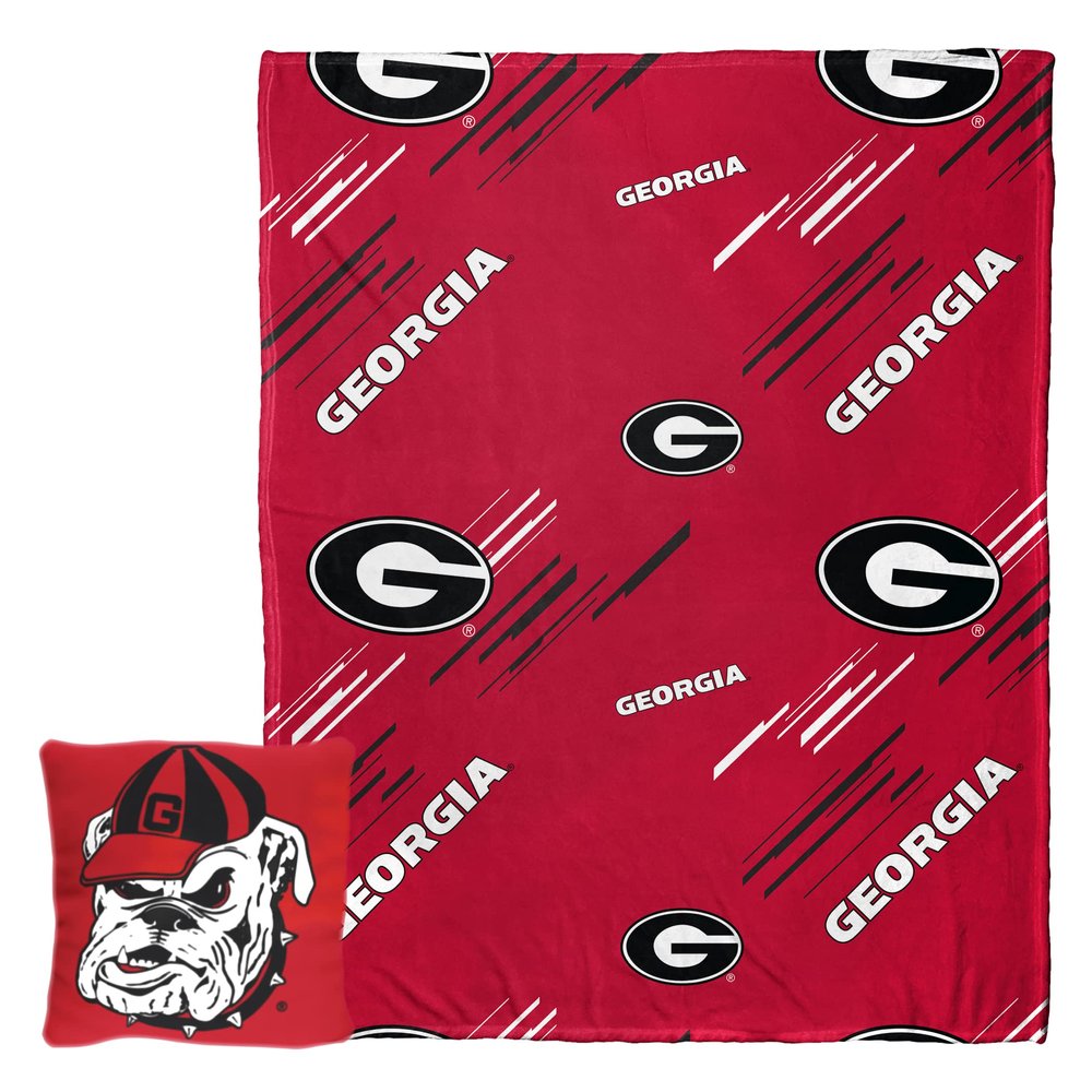 NORTHWEST NCAA Slashed Pillow 14X14 and Throw Blanket 40X50 Set with Back Pocket, Georgia Bulldogs