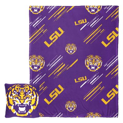 Northwest NCAA Slashed Pillow 14X14 and Throw Blanket 40X50 Set with Back Pocket, LSU Tigers
