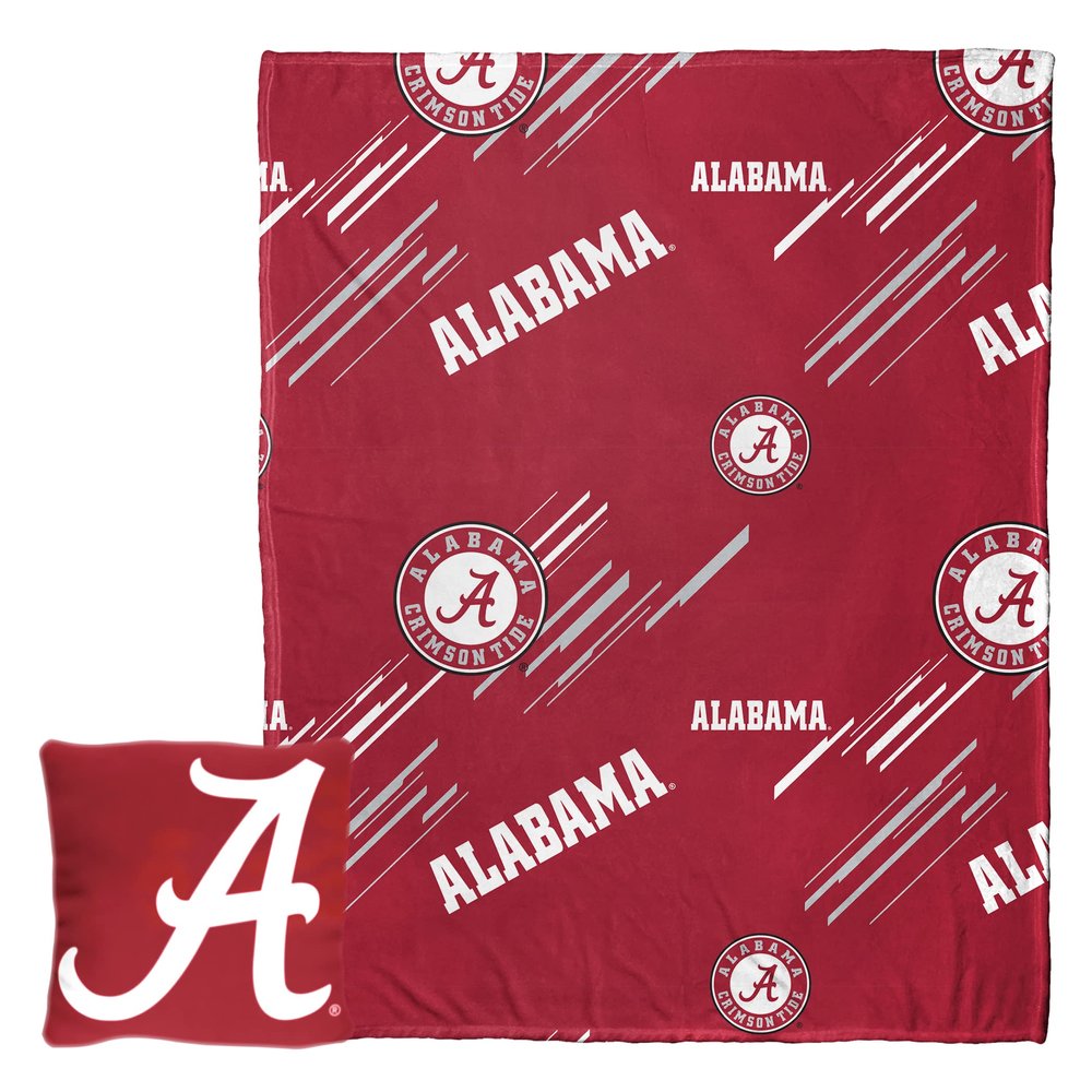 Northwest NCAA Slashed Pillow 14X14 and Throw Blanket 40X50 Set with Back Pocket, Alabama Crimson Tide