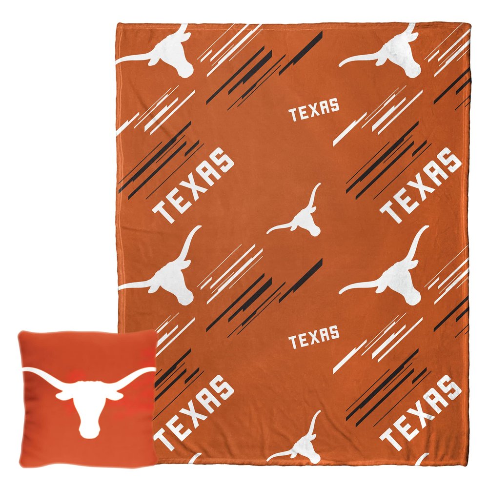 Northwest Art Mall NCAA Slashed Pillow 14X14 and Throw Blanket 40X50 Set with Back Pocket, Texas Longhorns