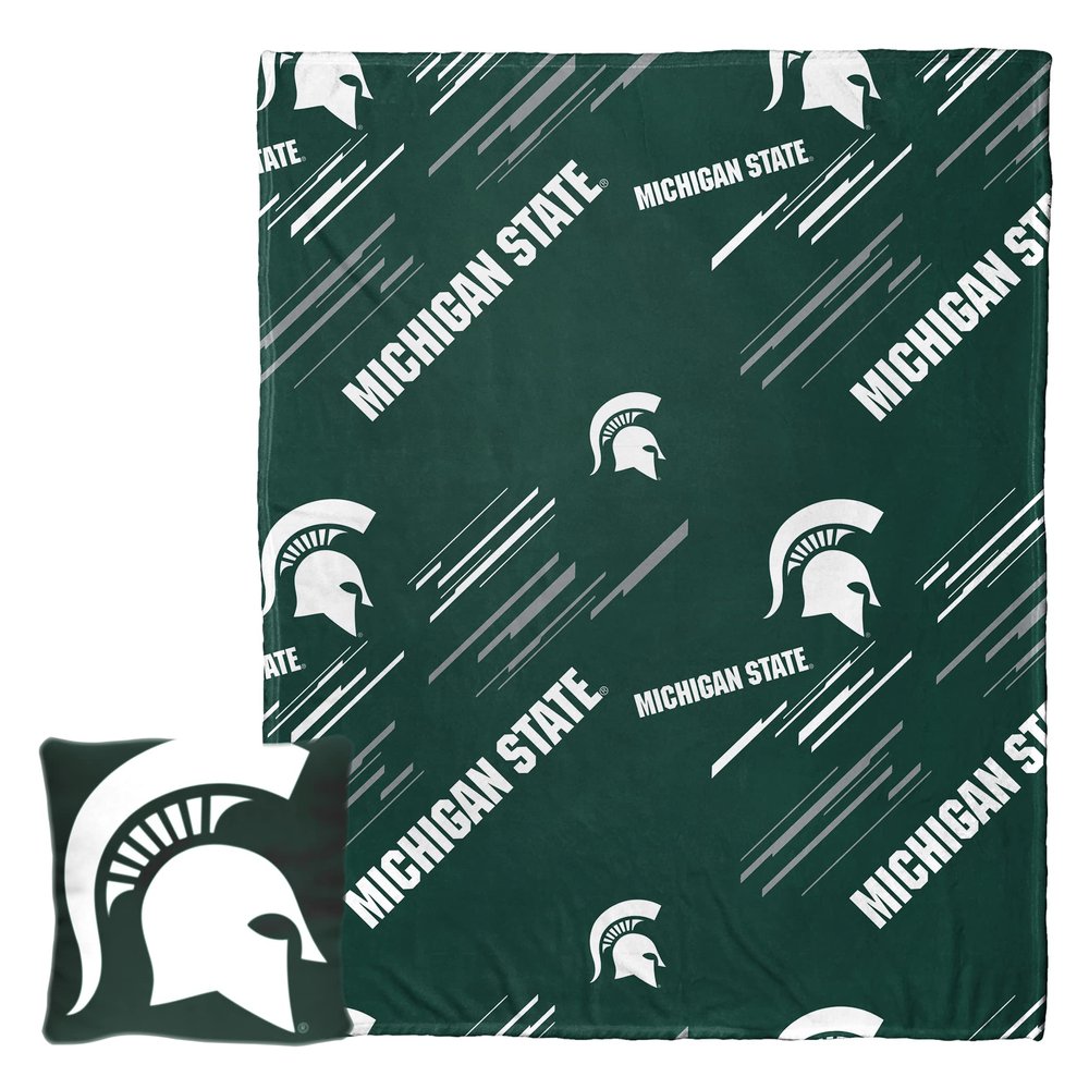 Northwest Art Mall NCAA Slashed Pillow 14X14 and Throw Blanket 40X50 Set with Back Pocket, Michigan State Spartans