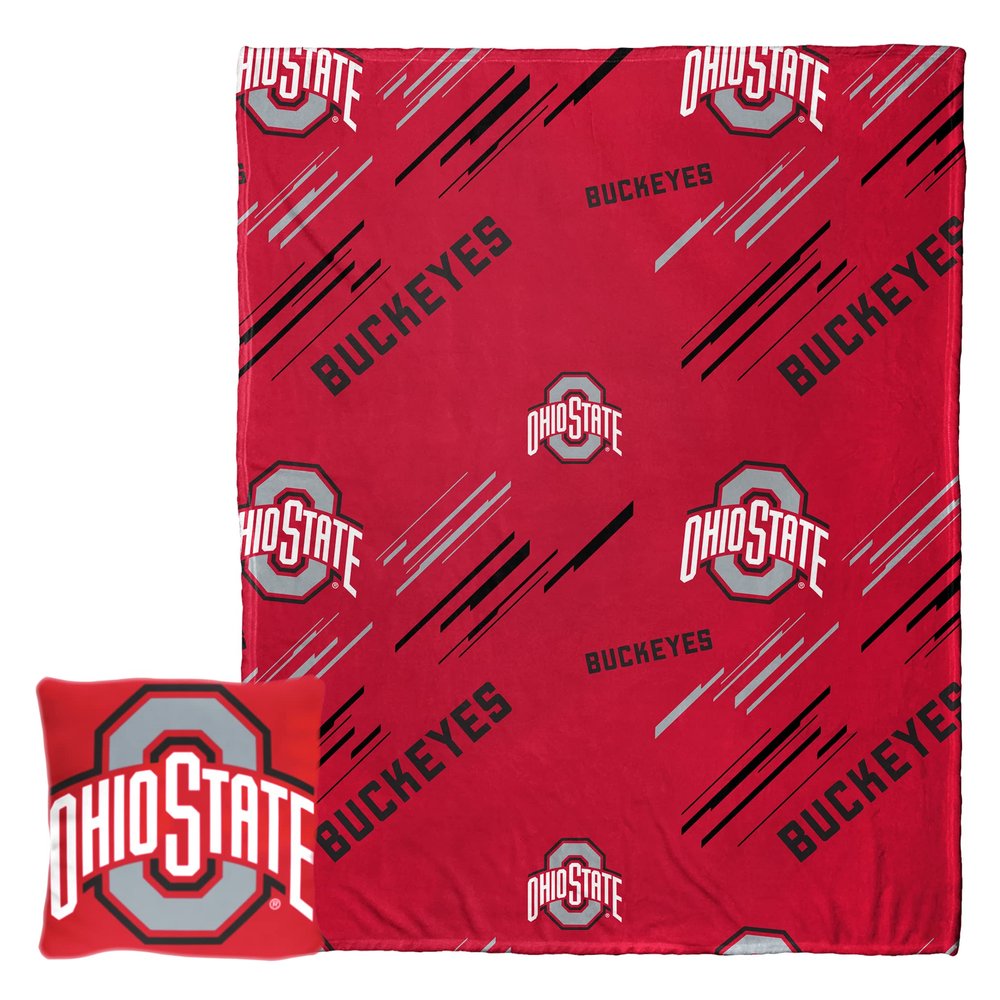 Northwest NCAA Slashed Pillow 14X14 and Throw Blanket 40X50 Set with Back Pocket, Ohio State Buckeyes