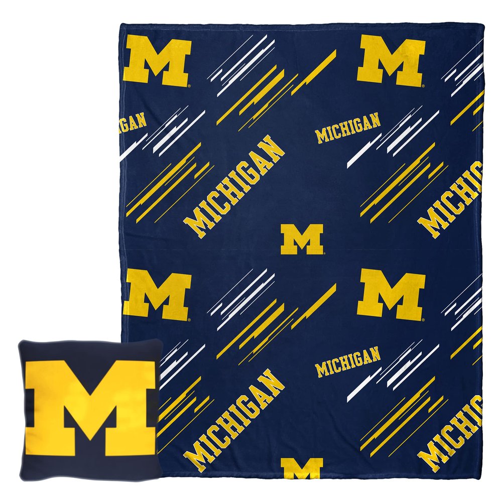 Northwest Art Mall NCAA Slashed Pillow 14X14 and Throw Blanket 40X50 Set with Back Pocket, Michigan Wolverines