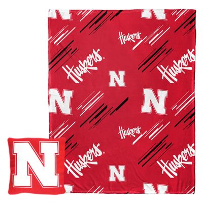 Northwest NCAA Slashed Pillow 14X14 and Throw Blanket 40X50 Set with Back Pocket, Nebraska Cornhuskers
