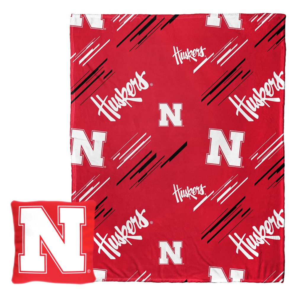 Northwest NCAA Slashed Pillow 14X14 and Throw Blanket 40X50 Set with Back Pocket, Nebraska Cornhuskers