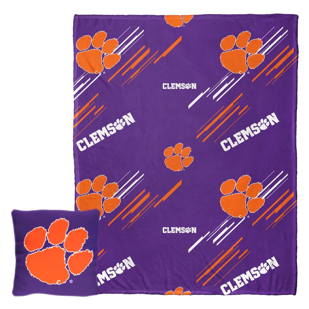 NORTHWEST NCAA Slashed Pillow 14X14 and Throw Blanket 40X50 Set with Back Pocket, Clemson Tigers