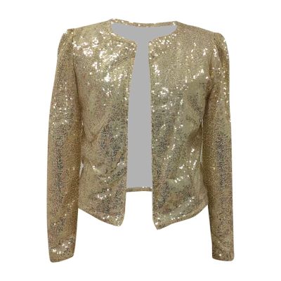 Women Casual Fashion Sequin Sequins Sparkling Cardigan Jacket Wrap Jacket Women (Gold, XXL)