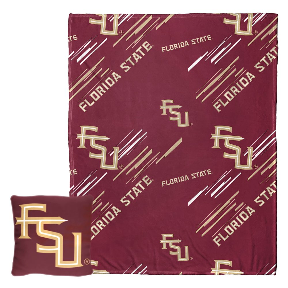 NORTHWEST Art Mall NCAA Slashed Pillow 14X14 and Throw Blanket 40X50 Set with Back Pocket, Florida State Seminoles