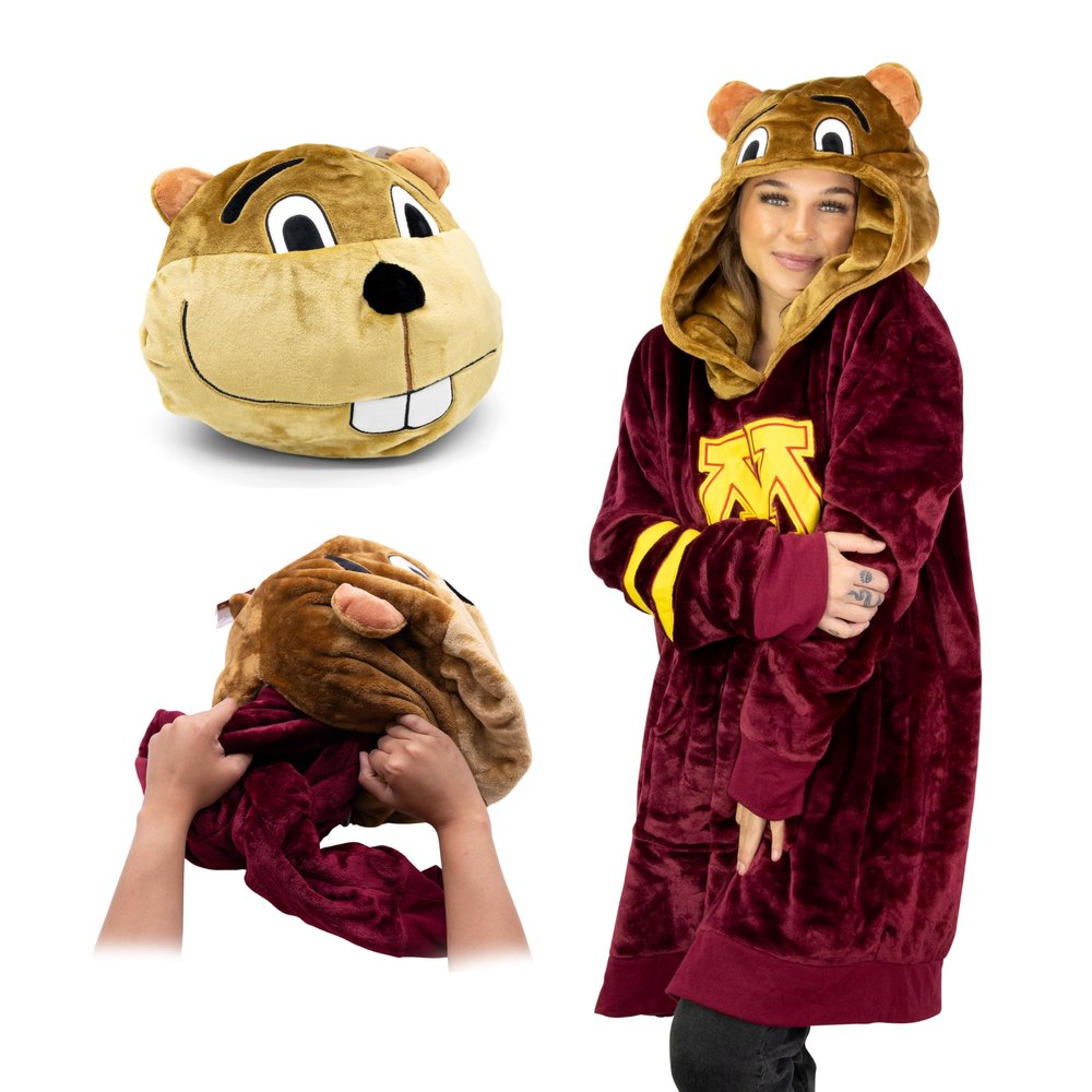 Plushible Wearable Blanket Hoodie - Oversized University of Minnesota Golden Gophers Long Sleeve Sweatshirt Pocket - 2-in-1 Oversized Hoodie Blanket Pillow - Cozy Snugible Gifts for Men and Women