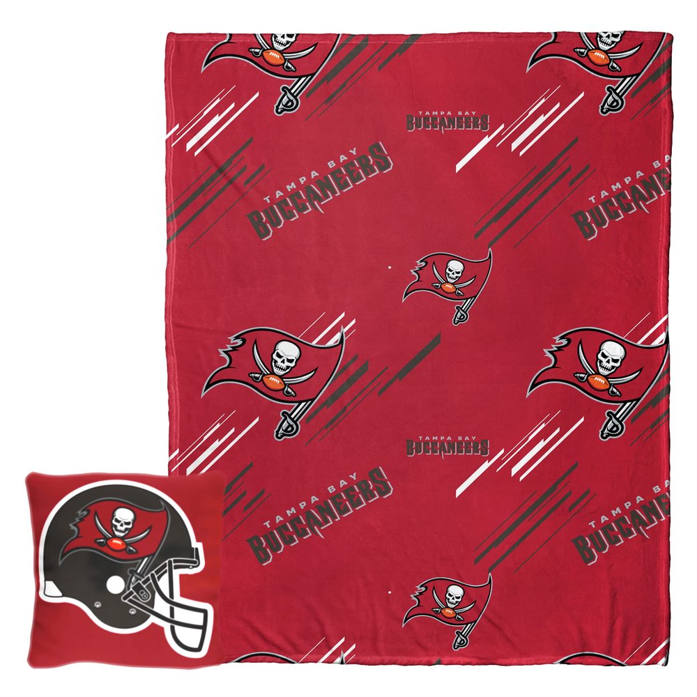 Northwest NFL Slashed Pillow 14X14 and Throw Blanket 40X50 Set with Back Pocket, Tampa Bay Buccaneers