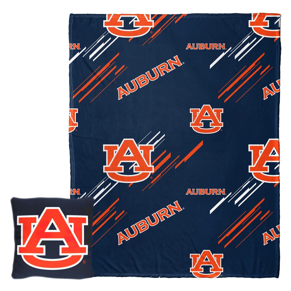 NORTHWEST NCAA Slashed Pillow 14X14 and Throw Blanket 40X50 Set with Back Pocket, Auburn Tigers