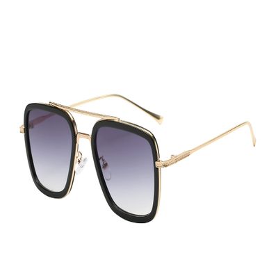 OWL Tony Stark Sunglasses Metal Frame Square Aviator Spiderman Glasses UV Protection Ironman Edith Sunglasses for Men Gold Ash