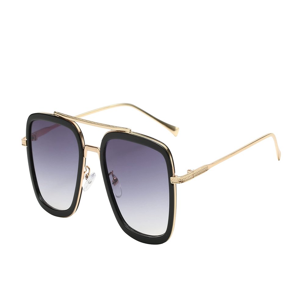 OWL Tony Stark Sunglasses Metal Frame Square Aviator Spiderman Glasses UV Protection Ironman Edith Sunglasses for Men Gold Ash