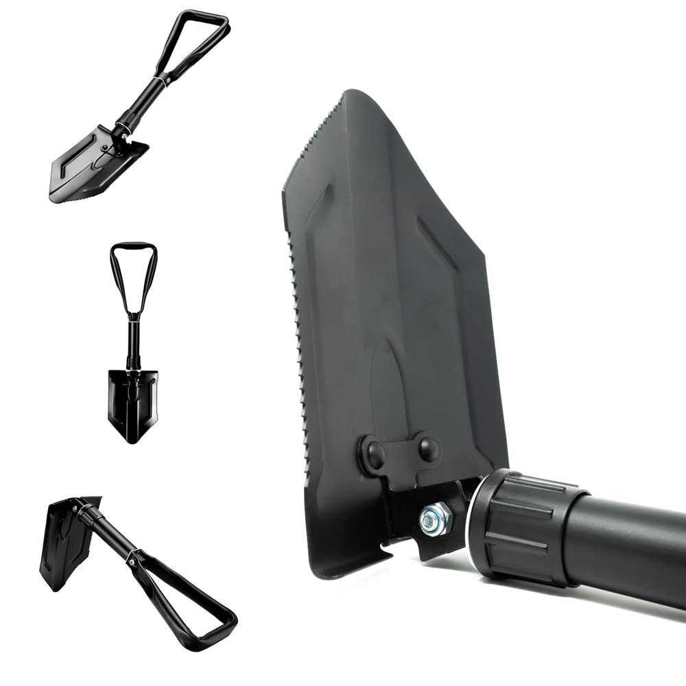 iChewie - Folding Emergency Shovel - Survival Entrenching Tool with Wood Saw Edge and Tactical Carry Case - 22.64" / 57.50cm, Black
