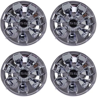 Huskey Parts Company 4X Chrome Golf Cart Wheel Covers Hub Caps 8" Compatible with EZGO Club Car Yamaha Stock Rim