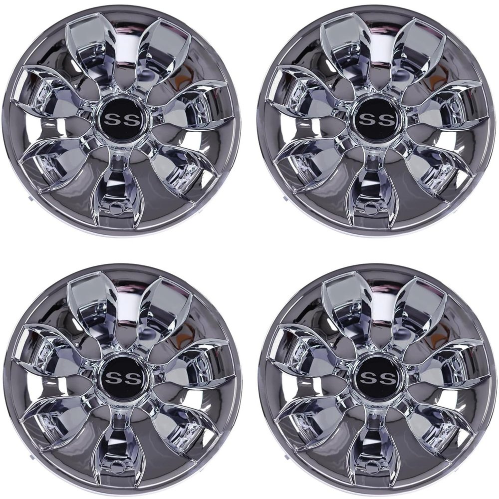 Huskey Parts Company 4X Chrome Golf Cart Wheel Covers Hub Caps 8" Compatible with EZGO Club Car Yamaha Stock Rim