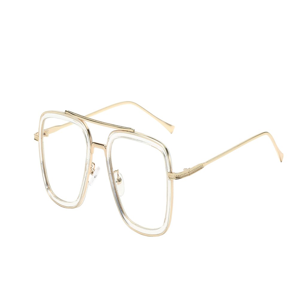 OWL Tony Stark Sunglasses Metal Frame Square Aviator Spiderman Glasses UV Protection Ironman Edith Sunglasses for Men Gold Clear