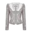 Women Casual Fashion Sequin Sequins Sparkling Cardigan Jacket Wrap Jacket Women (Silver, M) view 1