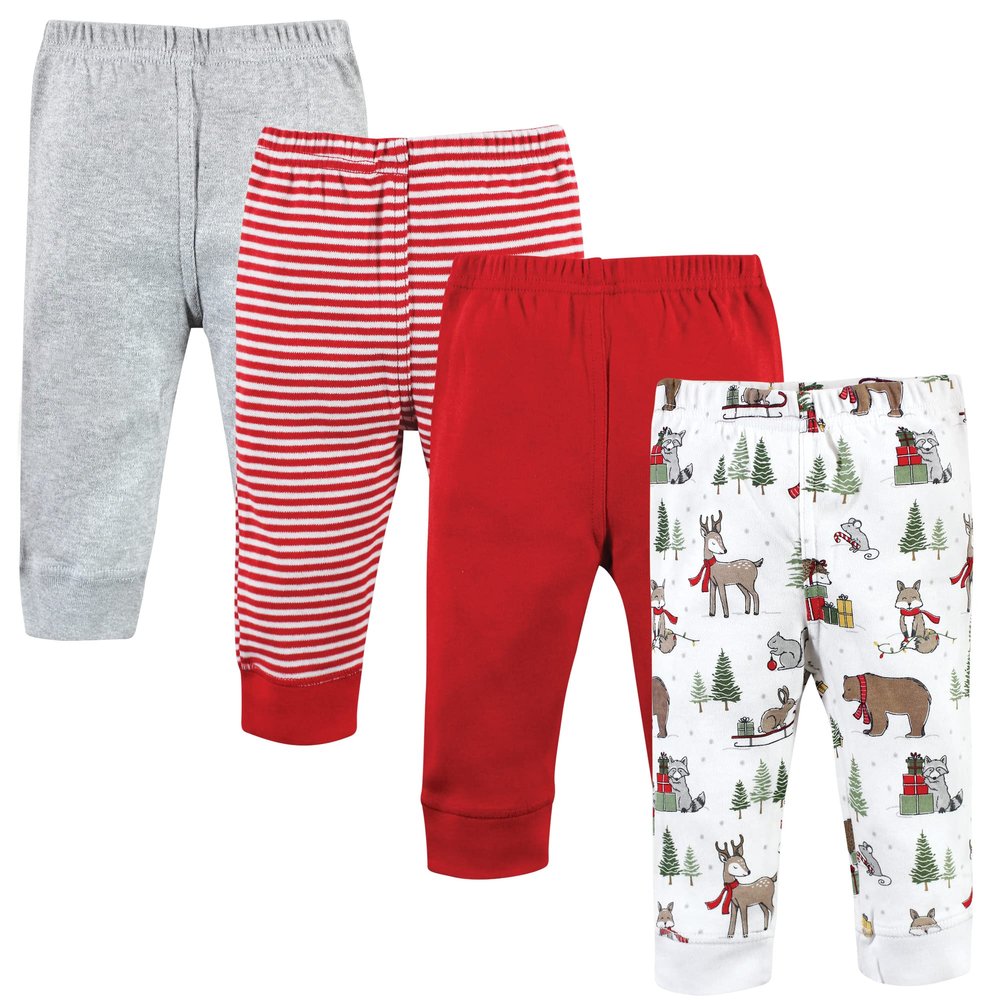 Hudson Baby Unisex Baby Cotton Pants and Leggings, Christmas Forest, 3-6 Months
