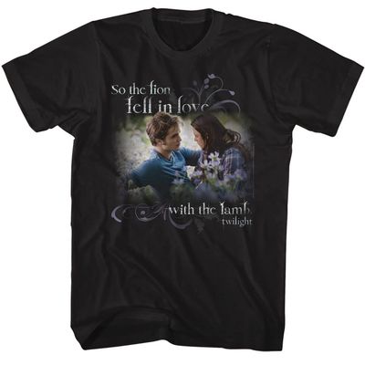 Twilight T Shirt Edward Cullen Lion in Love with Lamb Adult Short Sleeve T Shirts Twilight Movies Graphic Tees Black
