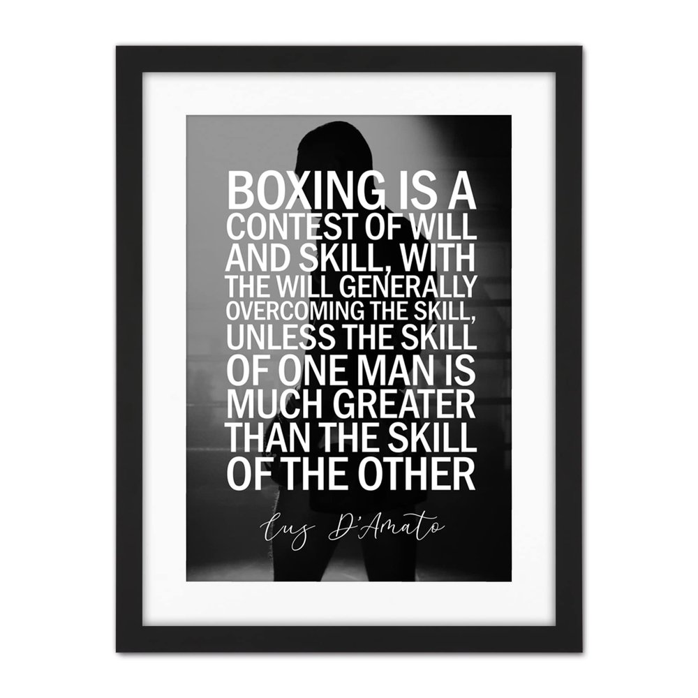 Artery8 Sport Quote Boxing Manager Cus DAmato Boxing Is A Contest Of Will And Skill Typography Artwork Framed Wall Art Print 18X24 Inch