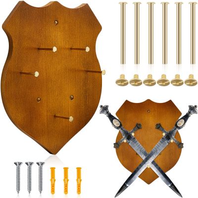 Queekay Wooden Sword Wall Mount Plaque Hanger for Katana Sword Display Stand for Wall Display Plaque with Hardware(Brown,Groovy)