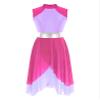 ACSUSS Women Metallic Liturgical Praise Dance Dress Tunic Lyrical Dancewear Color Block Church Worship Costume Hot Pink&Light Purple B Large view 1