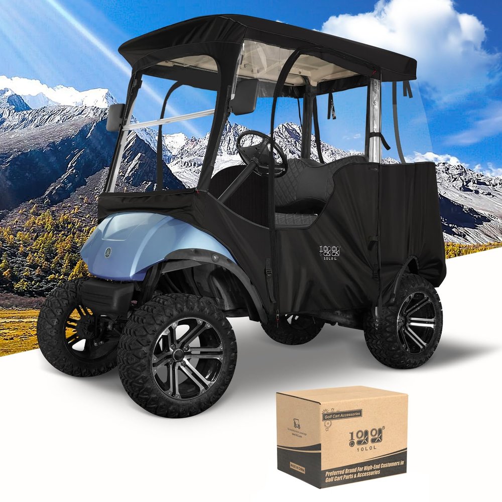 10L0L Heavy Duty Golf Cart Enclosure 600D 2-Passenger Fit for Yamaha G14 G16 G22 G29 Drive 2 Golf Cart Transparent Golf Cart Cover Waterproof Windproof Snowproof - Black