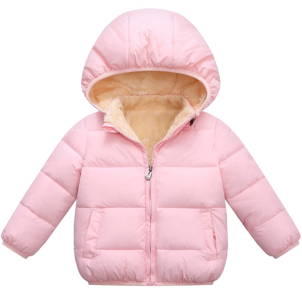 LAVIQK 1-7 Years Baby Boys Girls Toddlers Winter Coats Puffer Jacket with Removable Fur Hooded Down Snow Jacket Warm Fleece Coat Outerwear